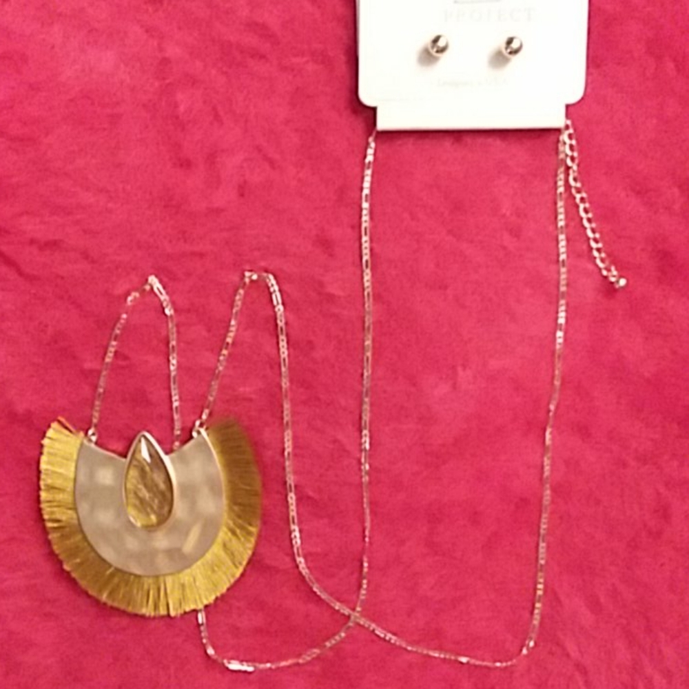 Fringe pendant necklace & earring set